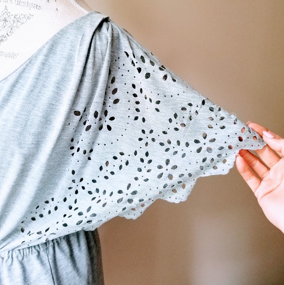 H&M || Gray Laser Cut Drawstring Midi Sun Dress - Picture 5 of 8